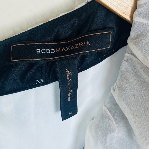 BCBGMAXAZRIA White Babydoll Black Polka Dot Flowy Ruffle Silk Blouse MEDIUM - Picture 6 of 10